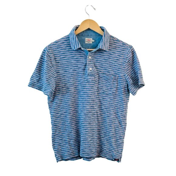 Faherty Polo Shirt Men's Size Medium Striped Cotton Pink Indigo Dyed‎ Top - Picture 1 of 7